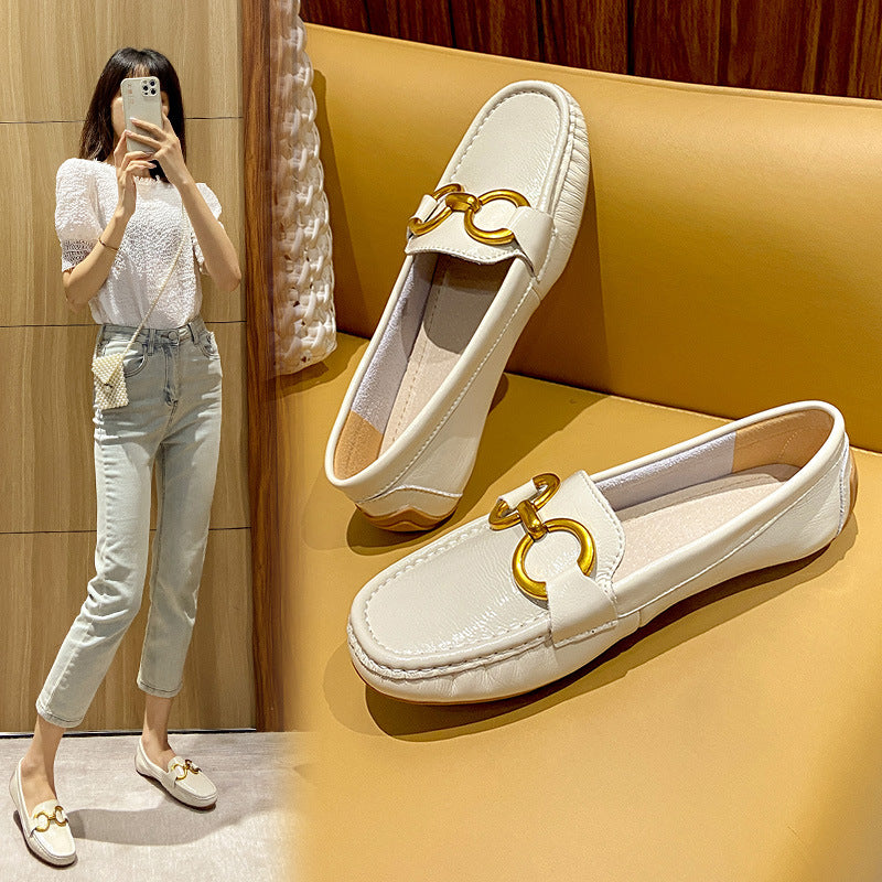 Calfskin Soft Bottom Surface Outer Wear Korean Slip-on Pumps Female Women's Casual Shoes