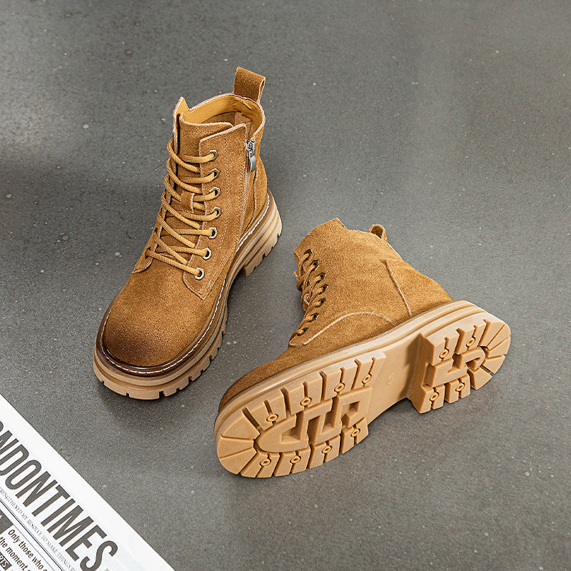 Women's Platform Martin Cotton Retro Worker Short British Frosted Boots