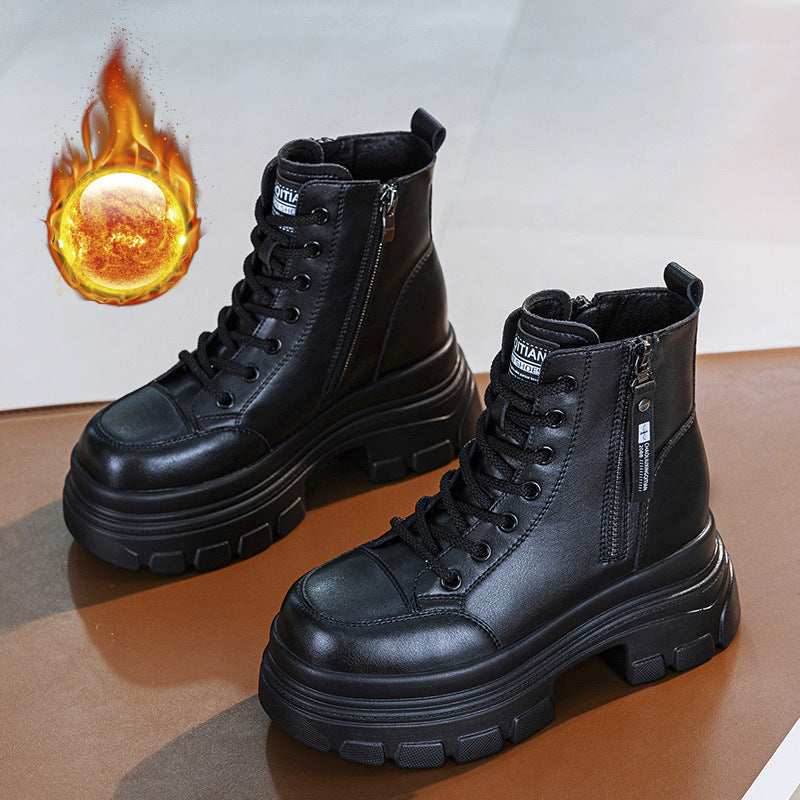 Women's Female British Style Autumn Small Winter Plus Veet Ankle Women's Leather Boots