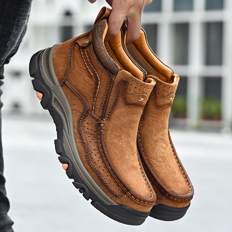 Men's Top Layer Cowhide Large Size Thick Bottom Men's Leather Boots