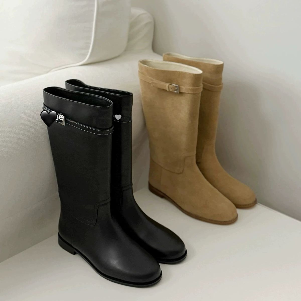 Women's Cowhide Version Round Head Chunky Wide Tube Western Women's Leather Boots