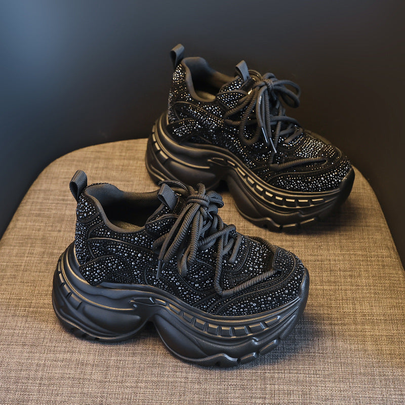 Women's Height Increasing Insole Rhinestone Dad Autumn Sports Casual Shoes