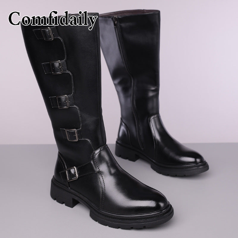 Men's High Top British Style Long Worker Riding Motorcycle Plus Men's Martin Boots