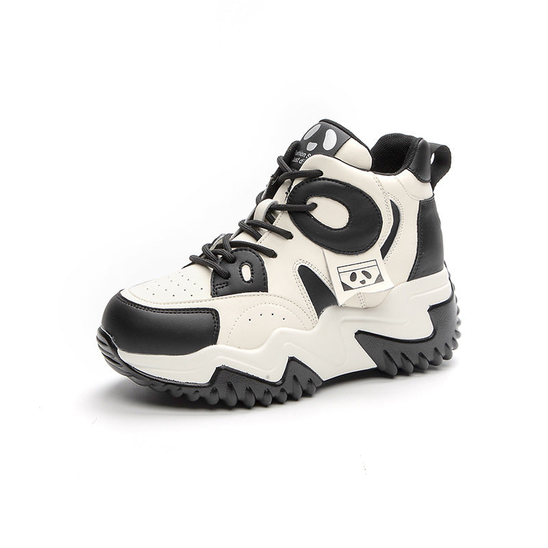 Women's Height Increasing Insole Platform Dad Autumn Explosion Board Black White Women's Casual Shoes