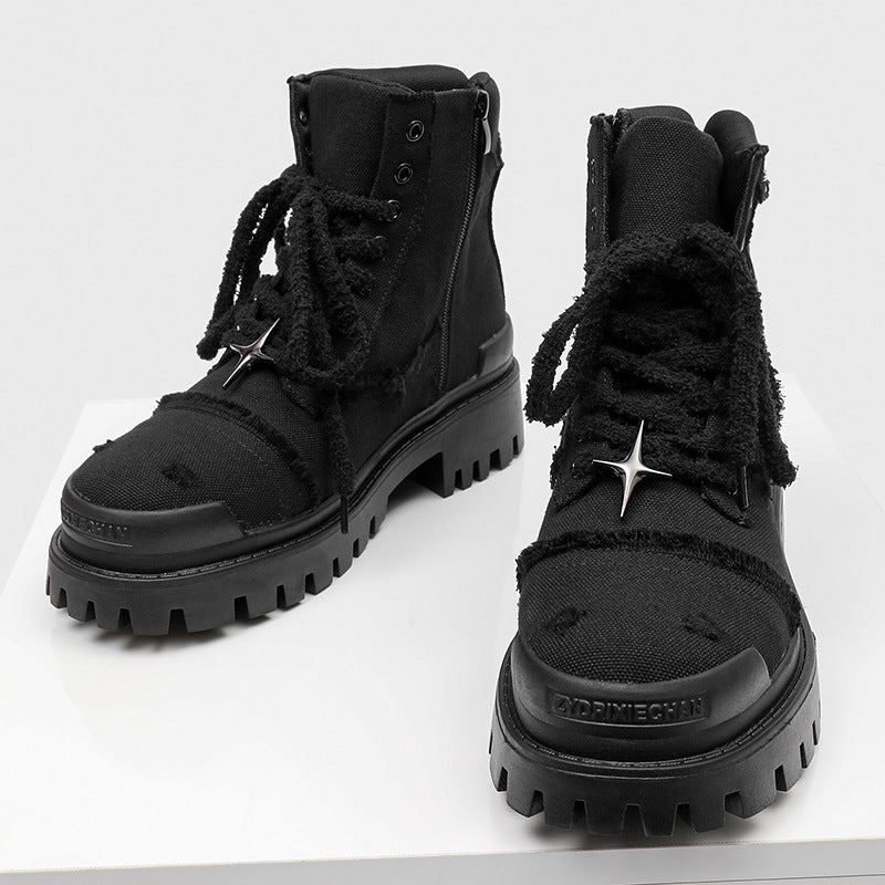 Men's Black Platform Four Stars Derby Commuter Men's Martin Boots