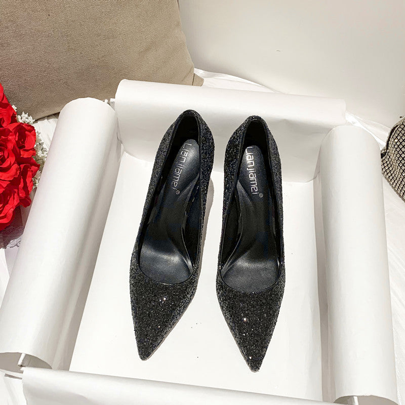 Women's Sequin Wedding Dress Two-way Wear Crystal High Stiletto Not Tired Heels