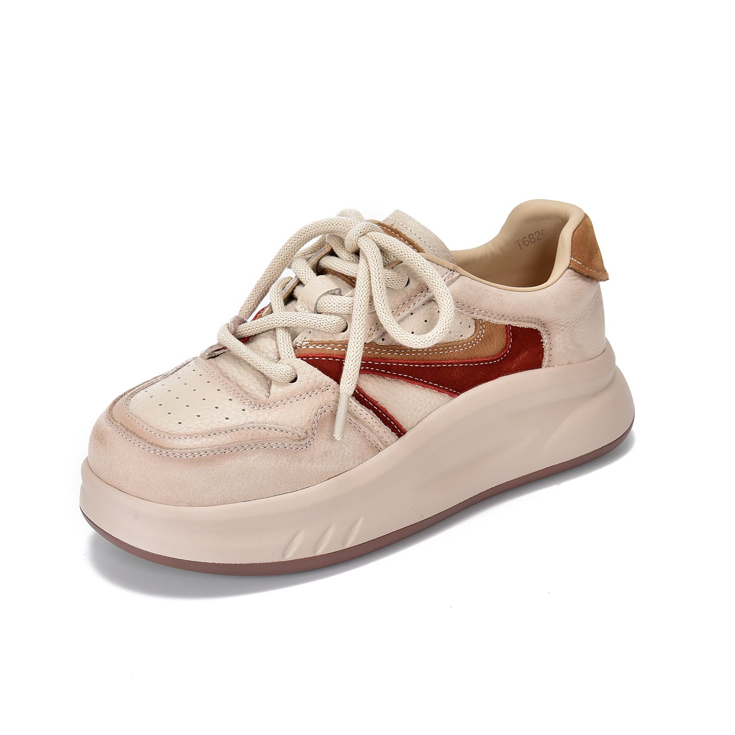 Women's Top Layer Cowhide Round Toe Lace Up Platform Spring Sports Casual Shoes