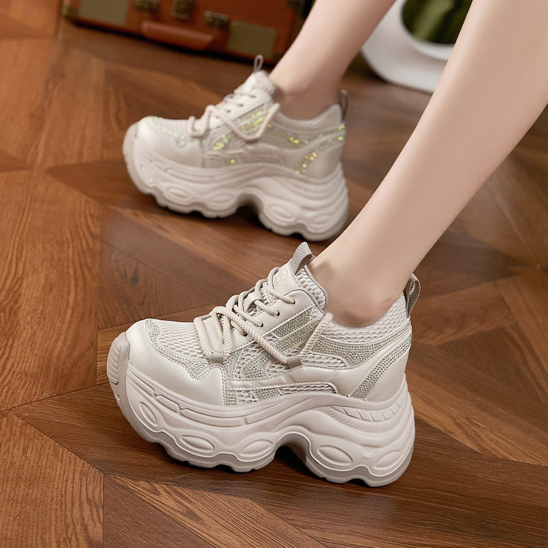Women's Dad Spring Rhinestone Platform Lightweight Height Increasing Women's Shoes