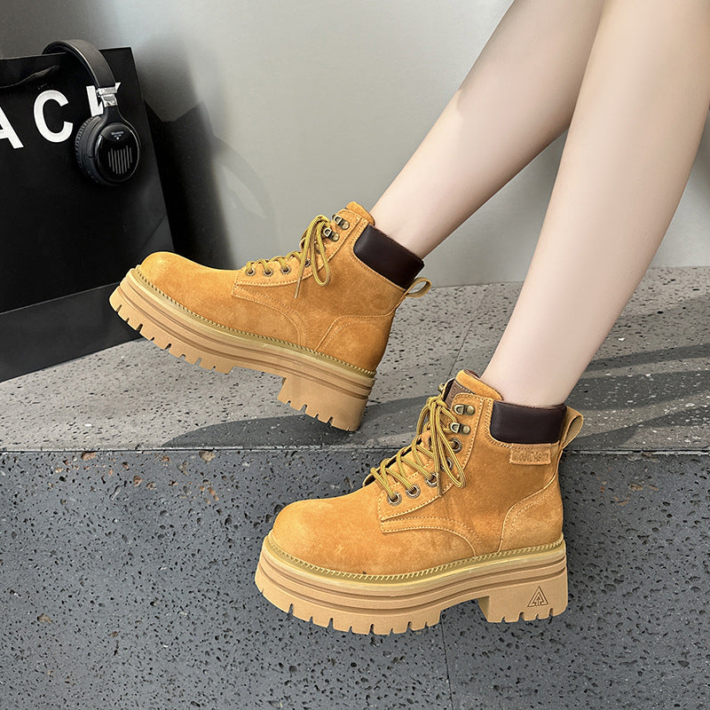 Women's British Style Thick Sole Height Increasing Fashion Boots