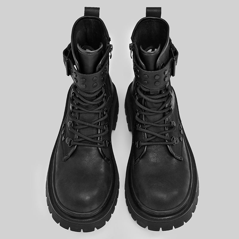 Women's & Men's Autumn Black Worker Platform Motorcycle Height Boots