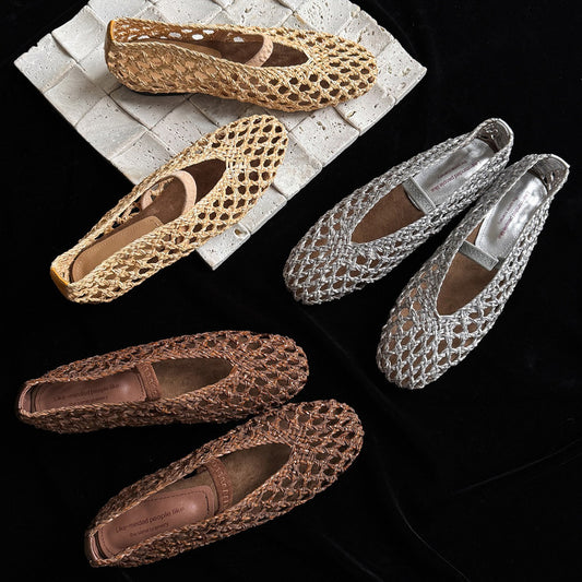 Women's Woven Hollowed Low-cut Pumps Mary Jane Sheepskin Insole With Men's Shoes