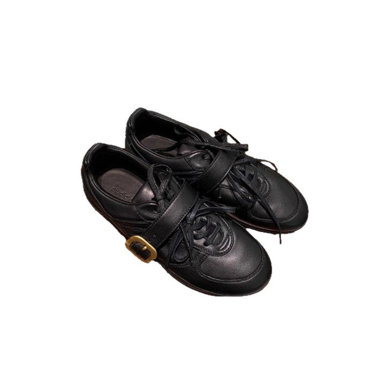 Women's Retro Style Belt Buckle German Training Round Toe Lace Up Women's Sports Shoes