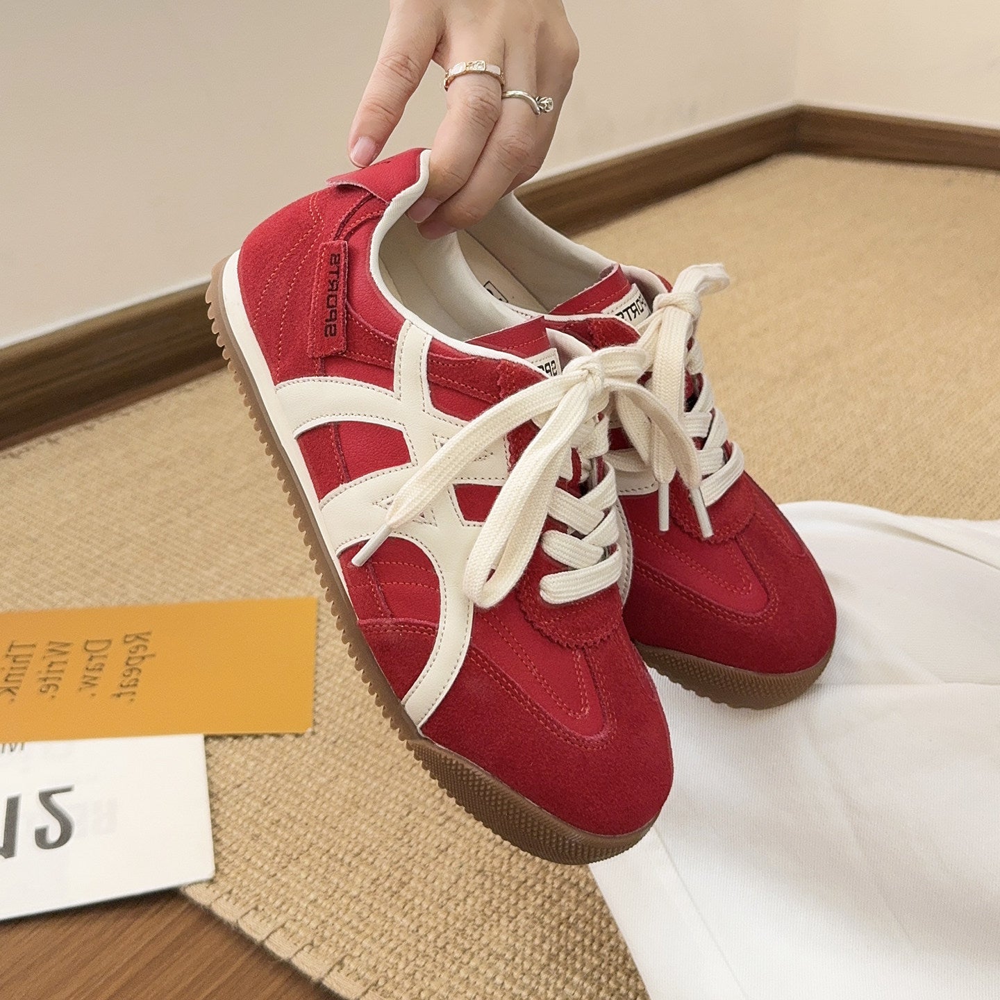 Women's Early Spring Retro Red German Training Genuine Soft Bottom Women's Sports Shoes