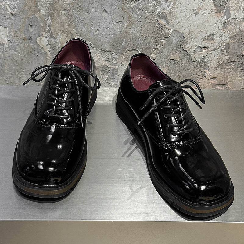 Summer British Style Thick Bottom Height Increasing Square Head Commuter Men's Casual Leather Shoes