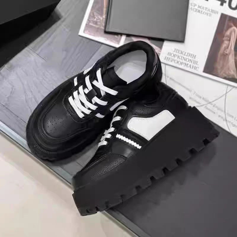 Black White Thick Sole Height Increasing Women's Casual Shoes