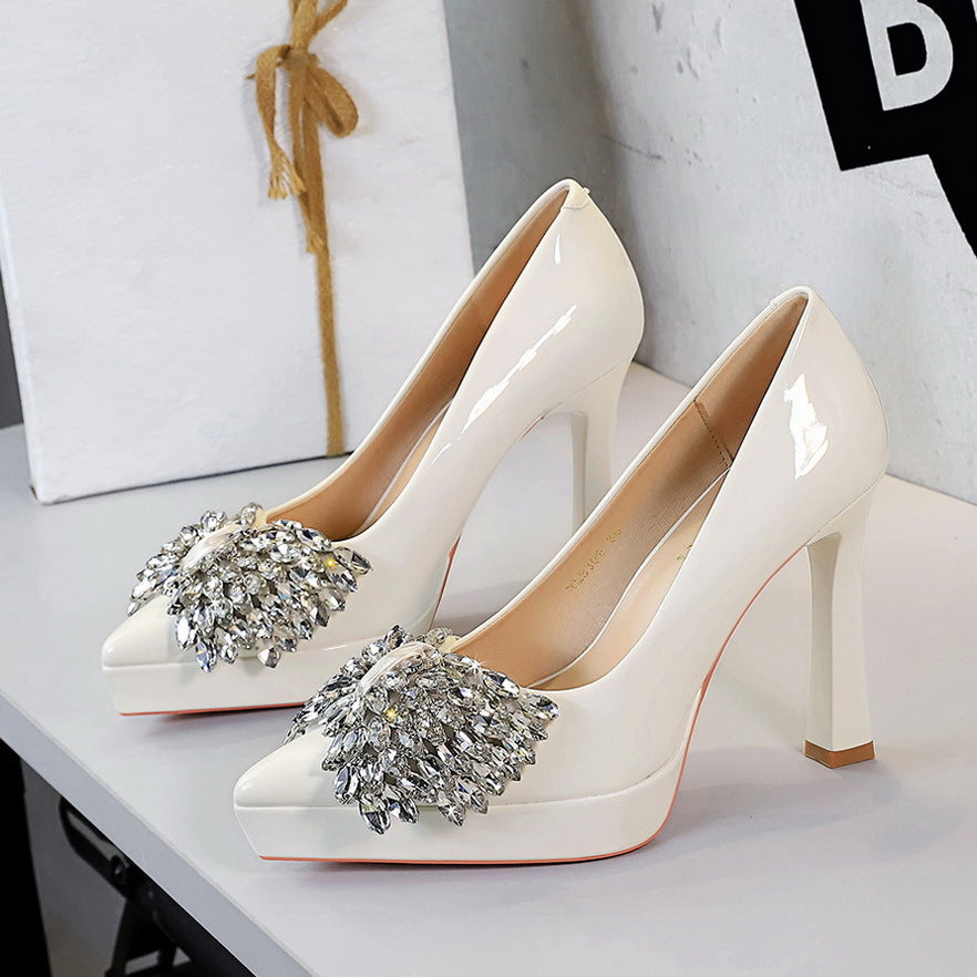 Women's French Style Classy Rhinestone Bow Decoration Pointed Toe Low-cut Men's Shoes