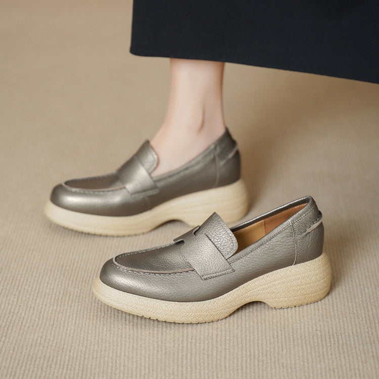 Women's Thick Bottom Round Head Slip-on Platform Spring British Versatile Women's Fashion Shoes