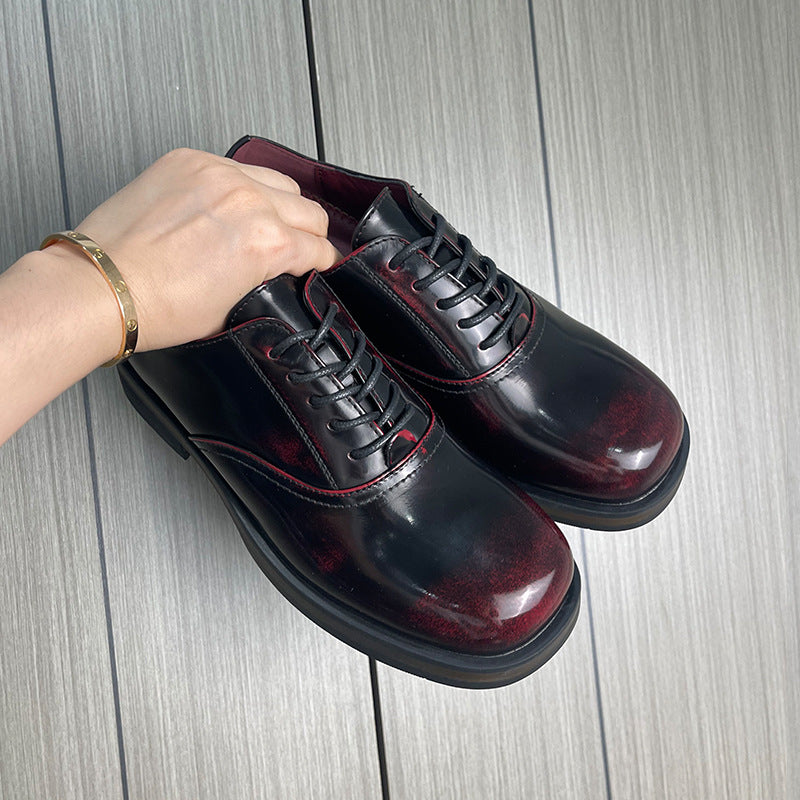 Summer British Style Thick Bottom Height Increasing Square Head Commuter Men's Casual Leather Shoes