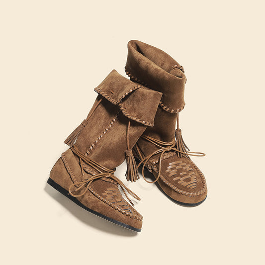 Women's Pile Style Martin Strap Tassel Retro Western Boots