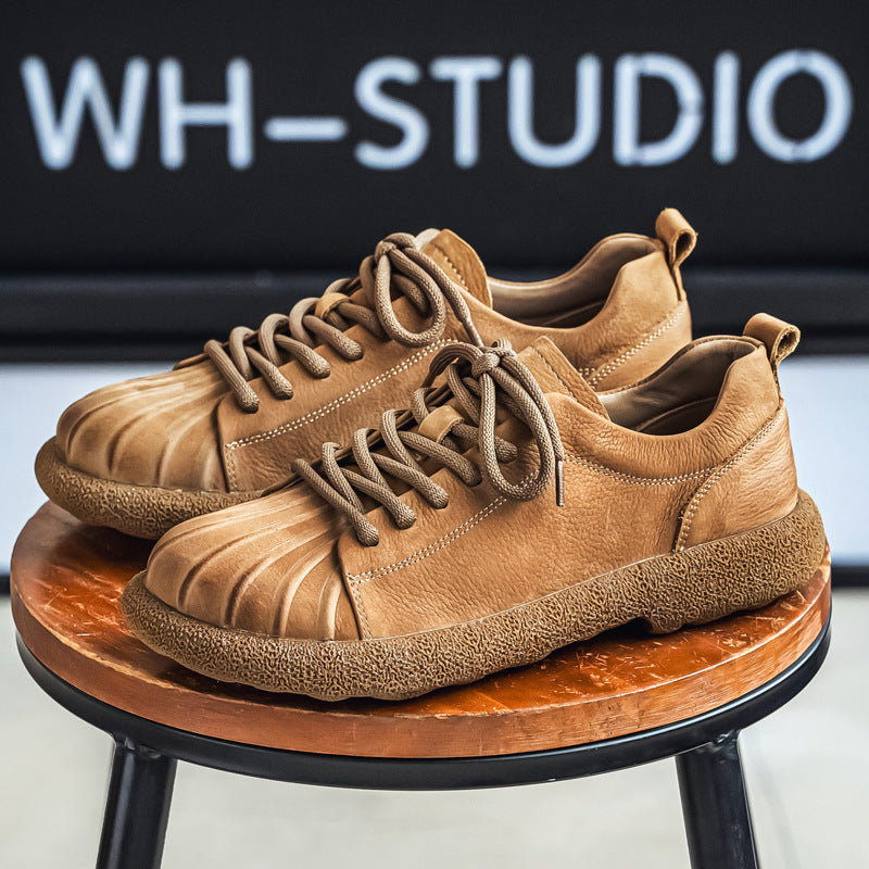 Men's Cowhide Platform Summer Retro Flat Bottom Breathable Men's Casual Shoes