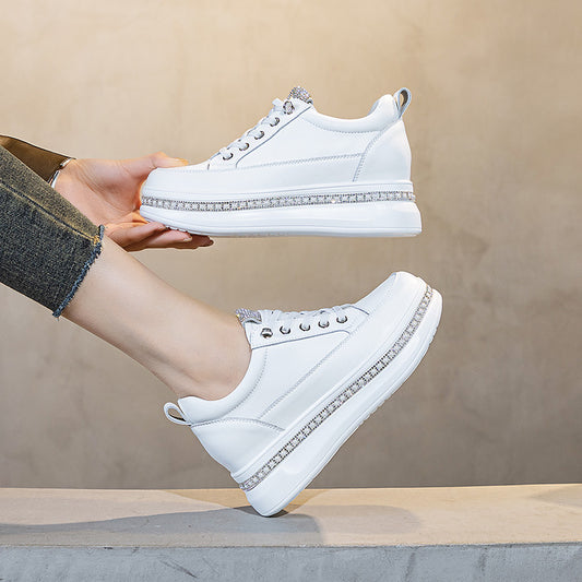 Women's Genuine Platform White Small Height Increasing Insole Autumn Women's Casual Shoes