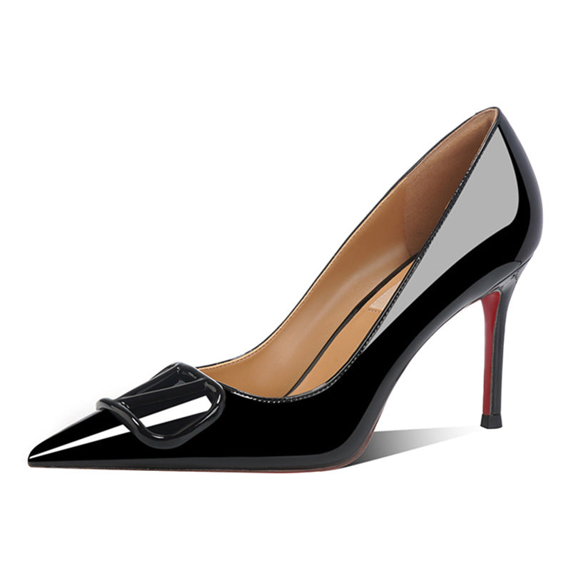 Women's Red Bottom V Buckle Pumps Shallow Mouth All-inclusive Stiletto High Women's Fashion Shoes