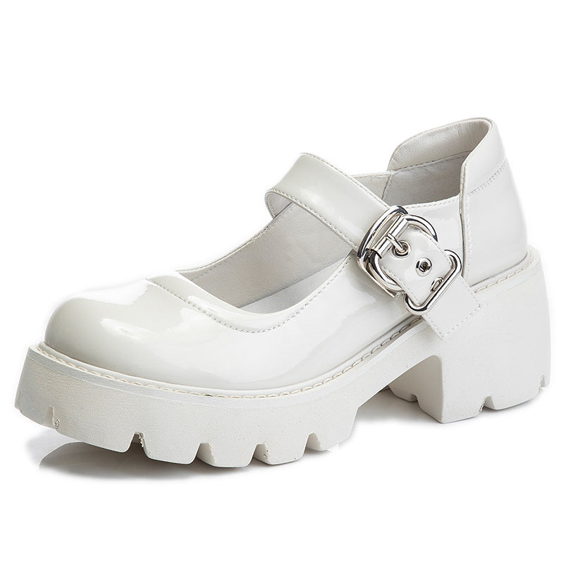 Women's Trendy Spring British Style Thick Bottom Low-cut Chunky Round Head Heels