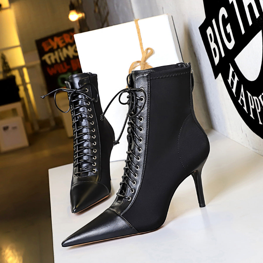 Korean Fashion Sexy Slimming Female Stiletto Shallow Mouth Women's Leather Boots