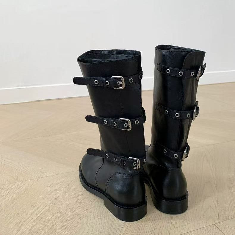 Women's Version Vintage Belt Buckle Thick Bottom Boots