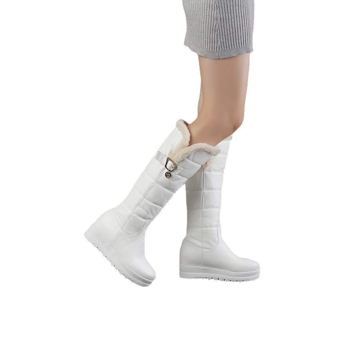 Warm Slugged Bottom Metal Decoration Cotton Height Increasing Insole Boots