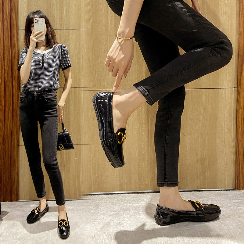 Calfskin Soft Bottom Surface Outer Wear Korean Slip-on Pumps Female Women's Casual Shoes