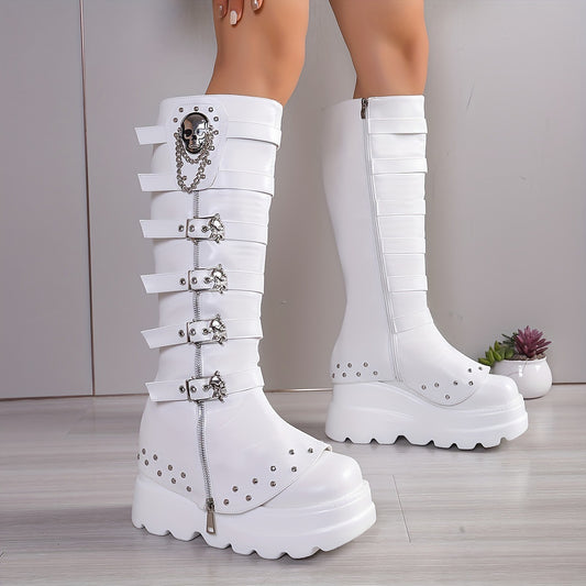 Women's Metal Buckle With Platform High Female Plus Boots