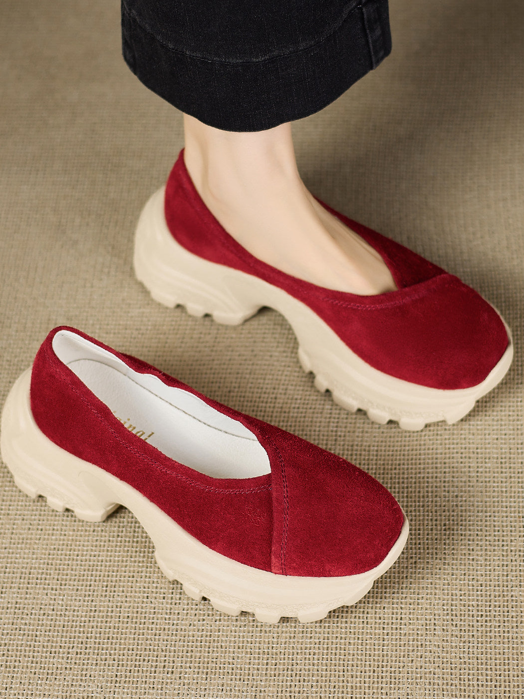 Women's Sheepskin Spring Style Platform Green Slip-on Lazy Women's Casual Shoes