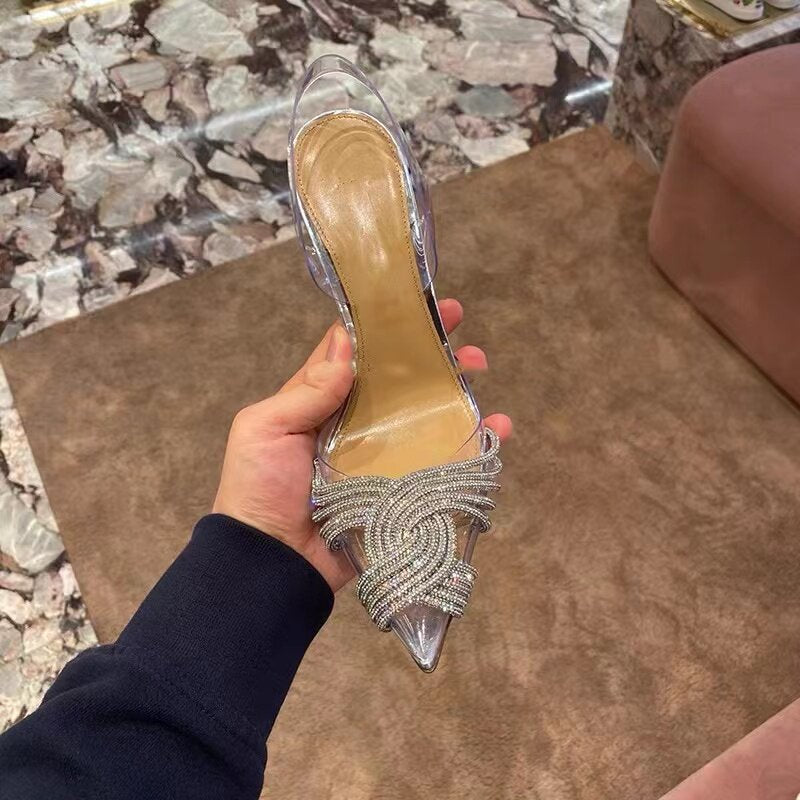 Toe Cross Rhinestone High Rear Empty Shallow Mouth Sweet Banquet Women's Fashion Shoes