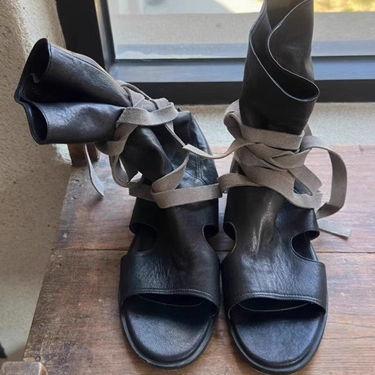 Women's Summer Korean Style Niche Strap Open Toe Women's Leather Boots