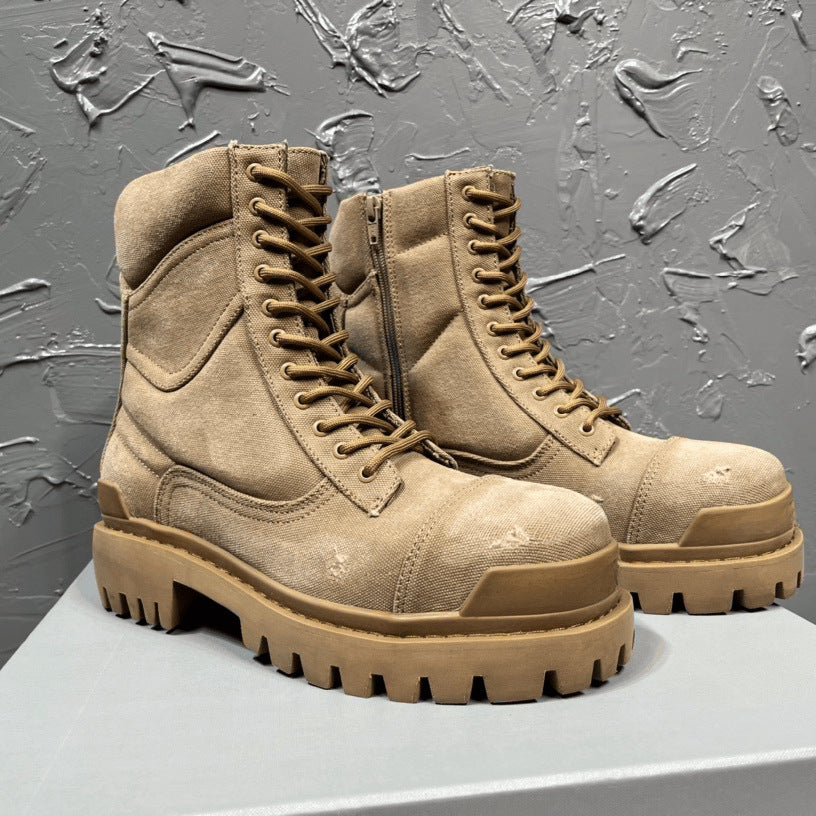 Men's Round Toe Viscose Big First Layer Men's Leather Boots