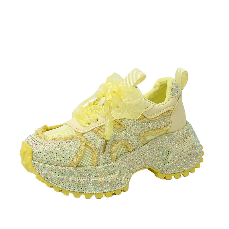 Women's Platform Dad Fashionable Summer Breathable Rhinestone Full Diamond Fried Women's Sports Shoes
