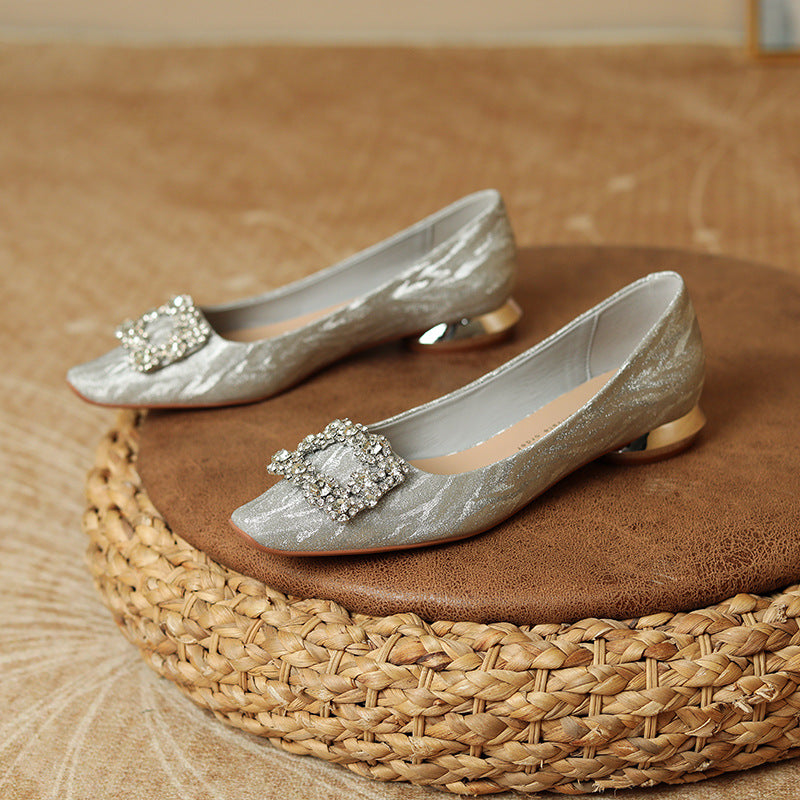 Flat Maternity Wedding Female Dress Bride Crystal Low Chunky Women's Fashion Shoes