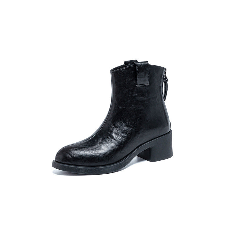 Women's Thin Winter Fleece-lined Warm Chunky Ankle Women's Leather Boots