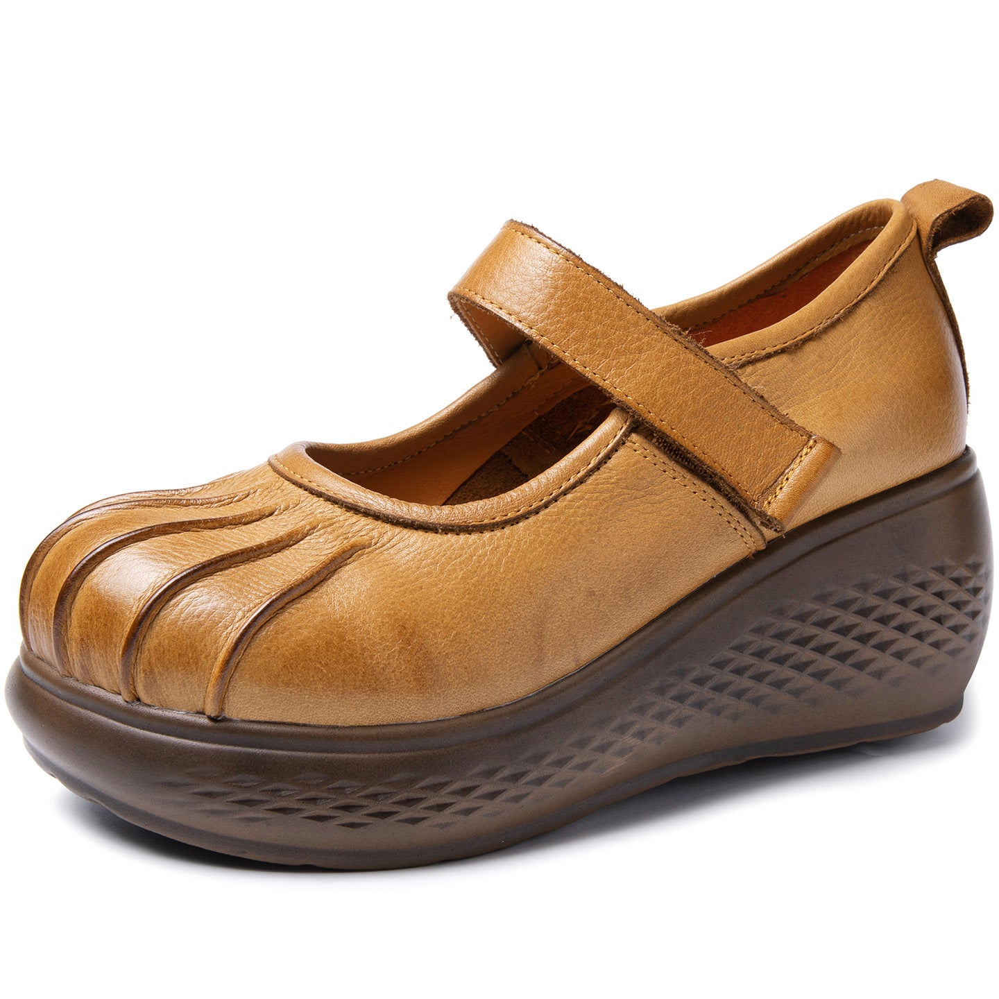 Women's Vintage Mary Jane Spring Ethnic Style Handmade Genuine Wedge Thick Women's Fashion Shoes