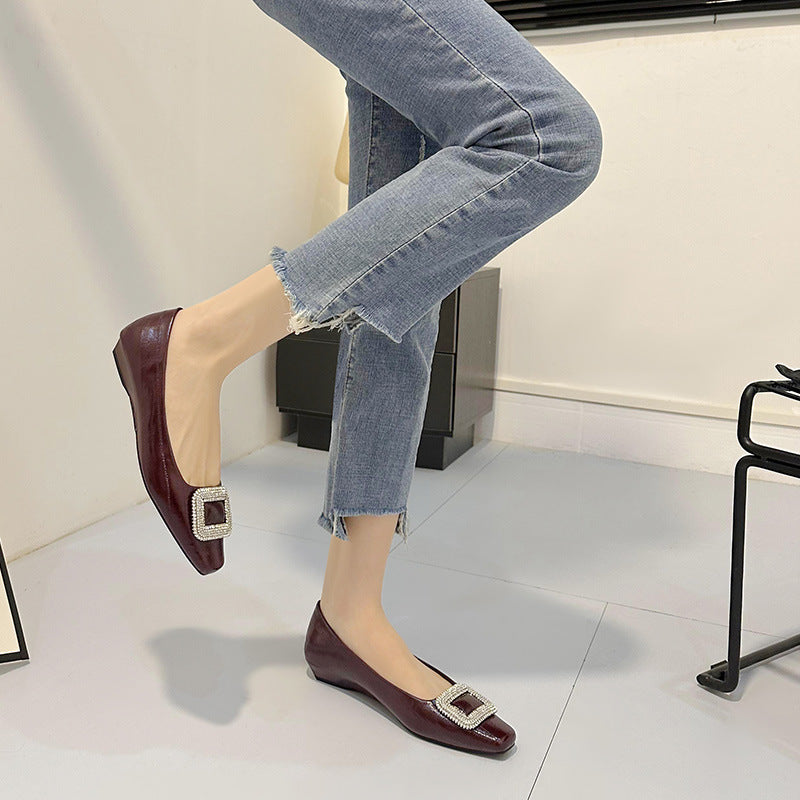 Women's Square Toe Flat Bottom Do Not Leather Shoes