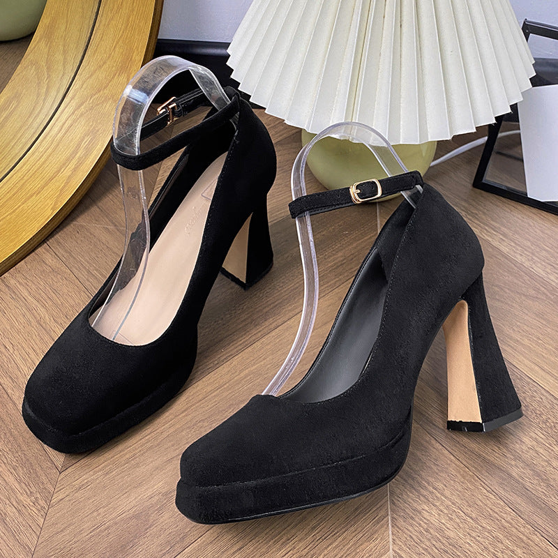 Black High Suede Temperament Small Size Women's Fashion Shoes