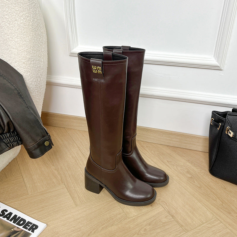 Women's Motorcycle Knight High Platform Tube Round Boots
