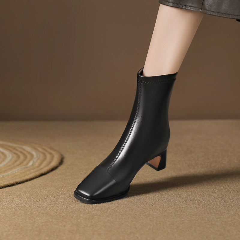 Square Toe Chunky Rear Zipper Martin High Heels