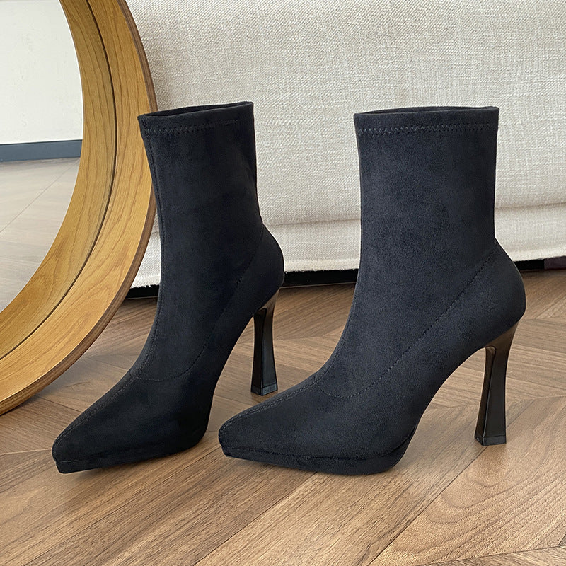 Women's Black Stretch Skinny Socks Waterproof Platform Stiletto Boots