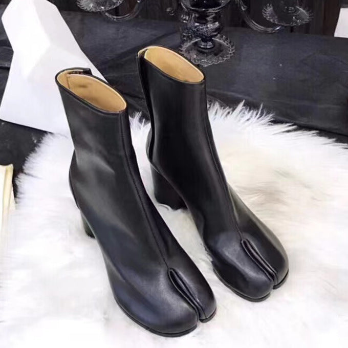 Women's Toe Slimming Chunky High Fashion Low Sleeve Women's Leather Boots
