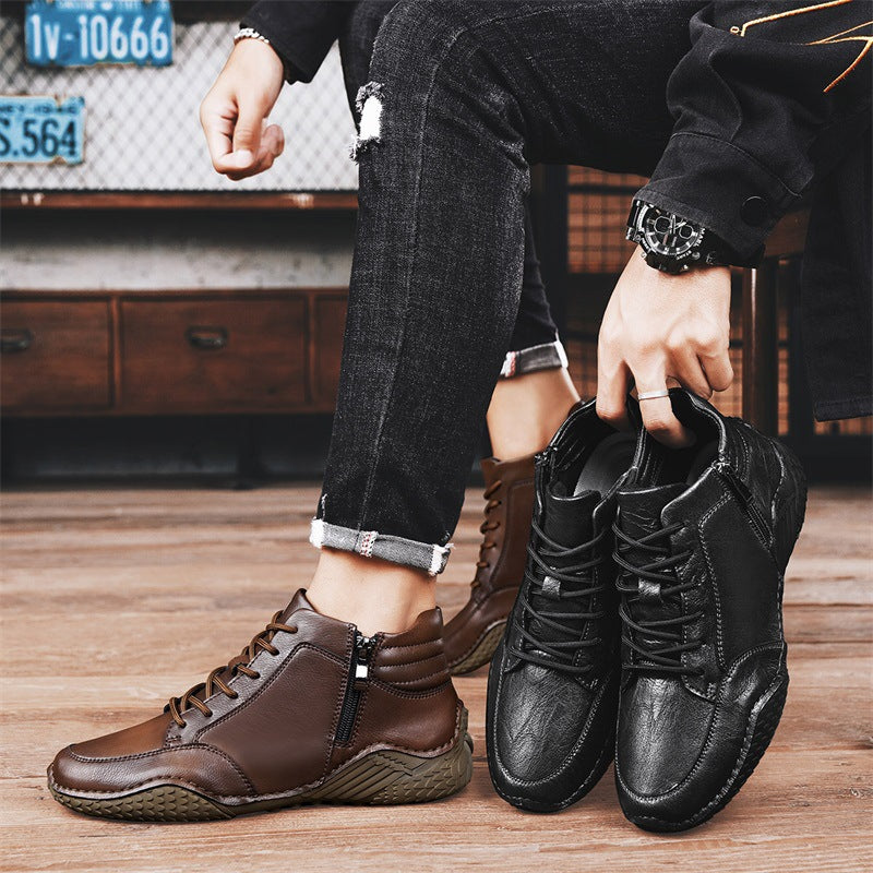 Men's Winter Martin Fashionable Genuine Cowhide With Men's Casual Leather Shoes