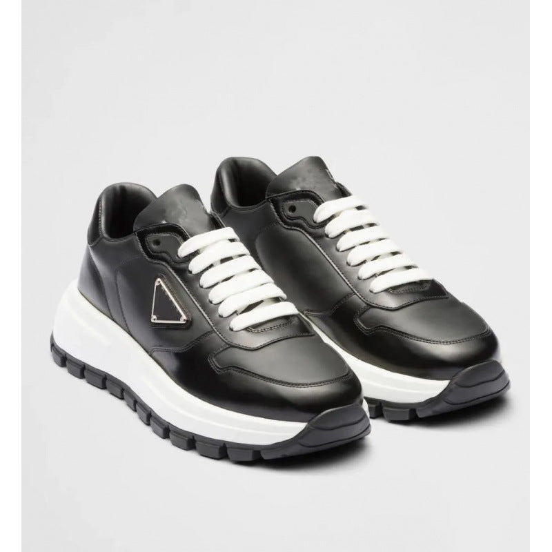 Logo Badge Platform Heightened Daddy Round Toe Lace Women's Sports Shoes