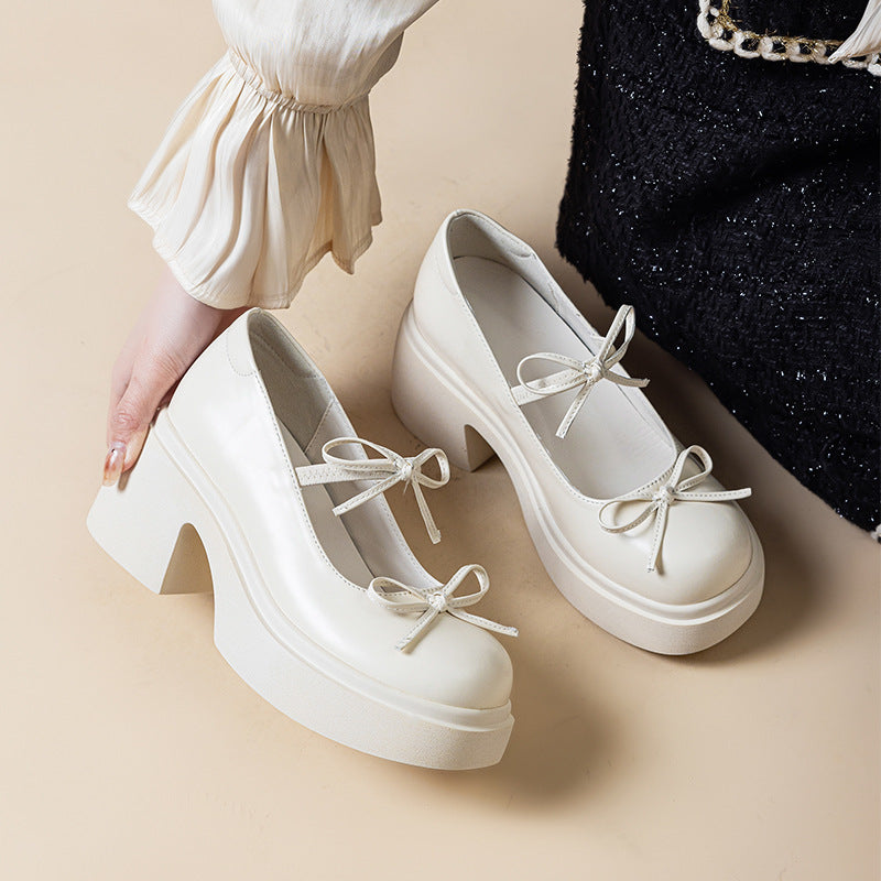 Women's Mary Jane Chunky Height Increasing Slip-on British College Women's Fashion Shoes