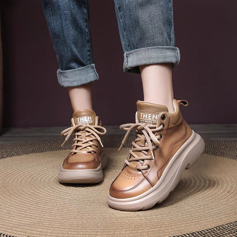 Women's Mom Retro Lace Up Round Toe High Top Ankle Single Boots